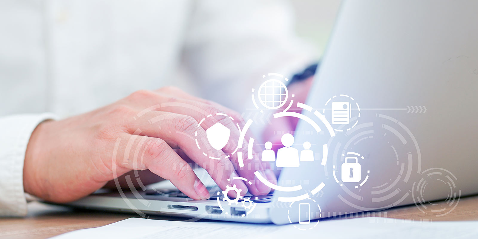 Man typing on computer with compliance concept