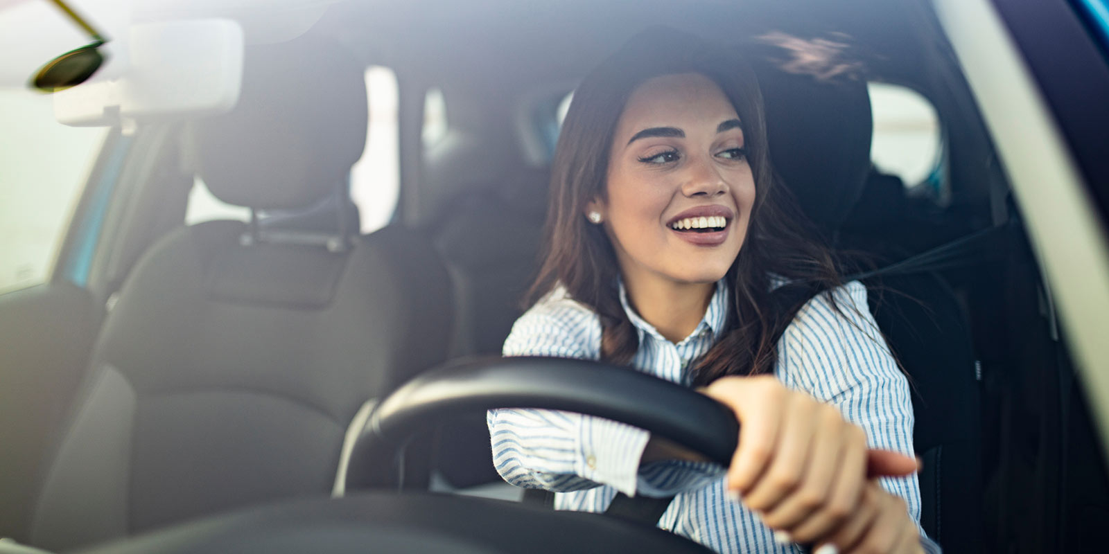 Employee driving on her way to work