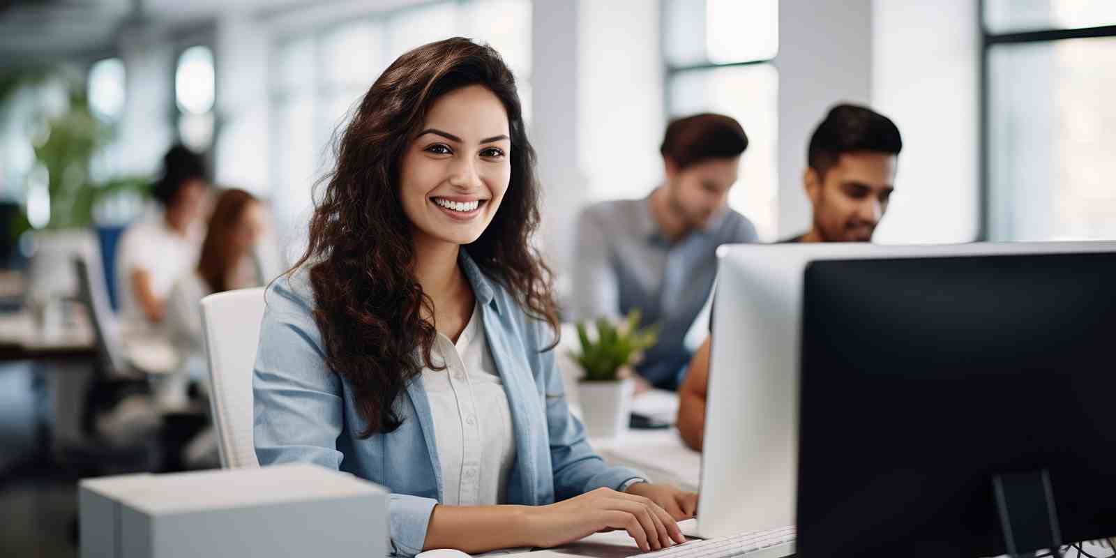 young women working on her computer in an office